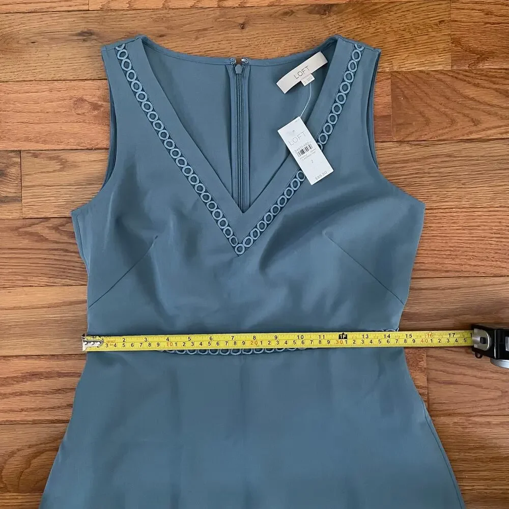 Ann Taylor Loft Women’s 2 Lacy A-Line Dress Blue Sleeveless Casual Basic - Picture 6 of 9